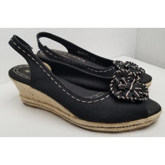 Naturalizer Sandals Women's 9.5N Berlynn Espadrille Black Peep Toe Wedge Heels - Picture 1 of 10
